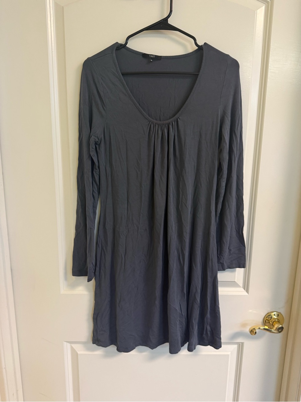 Tart Slate Blue Long Sleeve Scoop Neck Dress